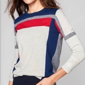 Athleta Size L Wool Blend Colorblock Strobe Long Sweater Red Grey Blue